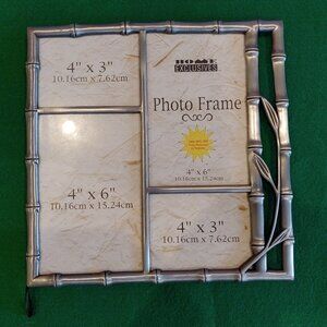 Multi photo bamboo style metal picture frame. NWT